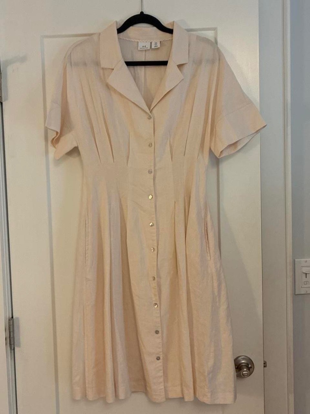 H by Halston Soft Cream Button-Front Linen Midi Dress